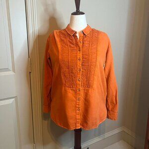 Pilcro Orange Linen-blend button down with  pintuck detail size M